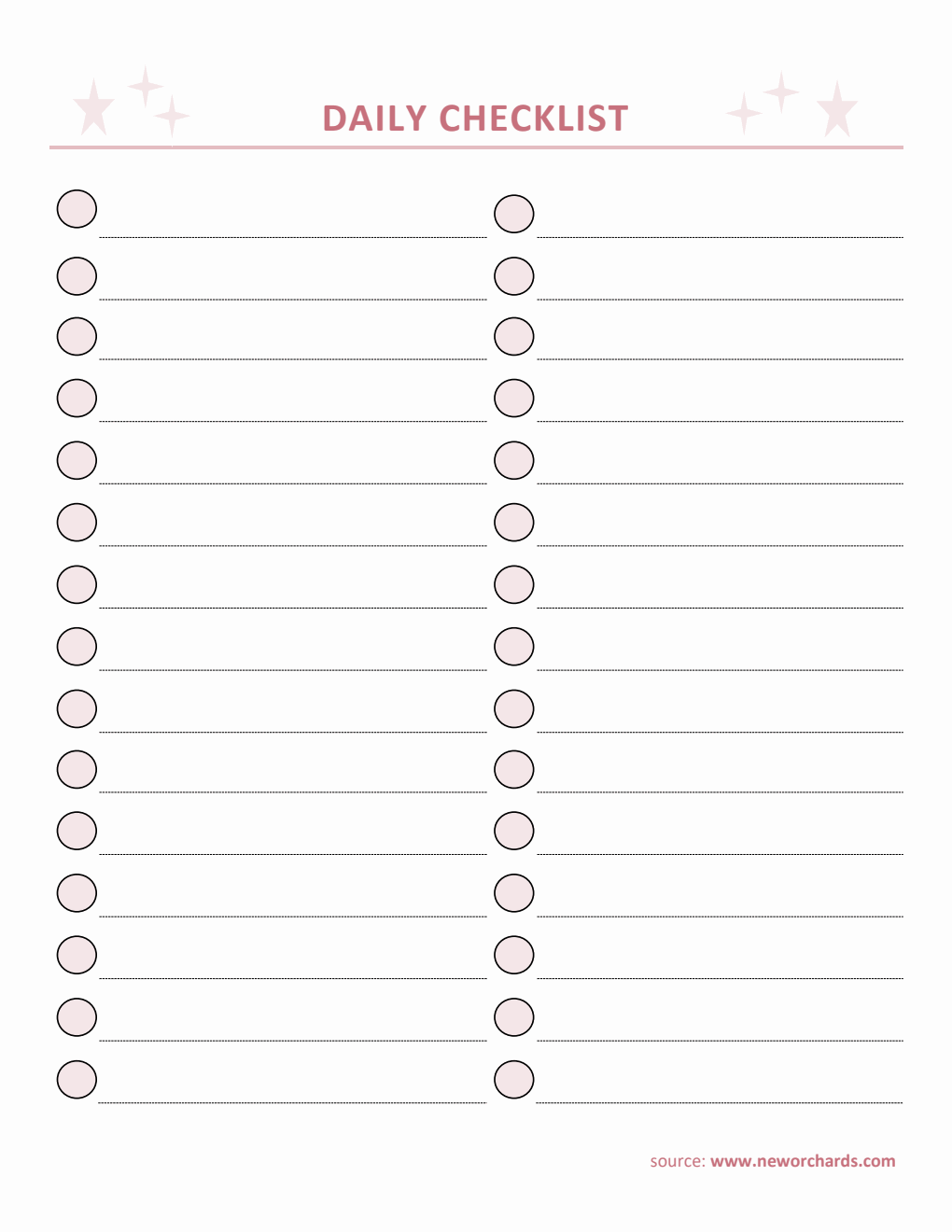 Free Blank Daily Checklist Template Word