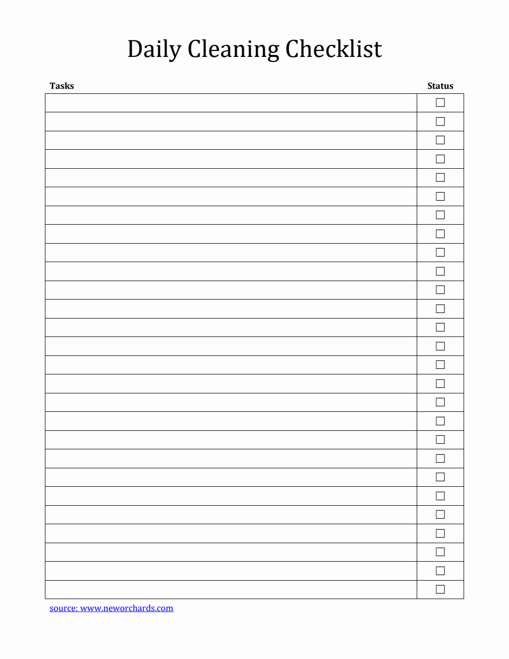  Daily Cleaning Checklist in Word