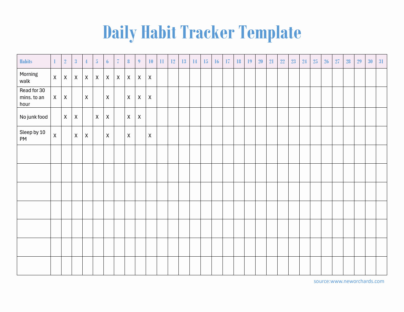 Editable Daily Habit Tracker for Everyday Use (Word)