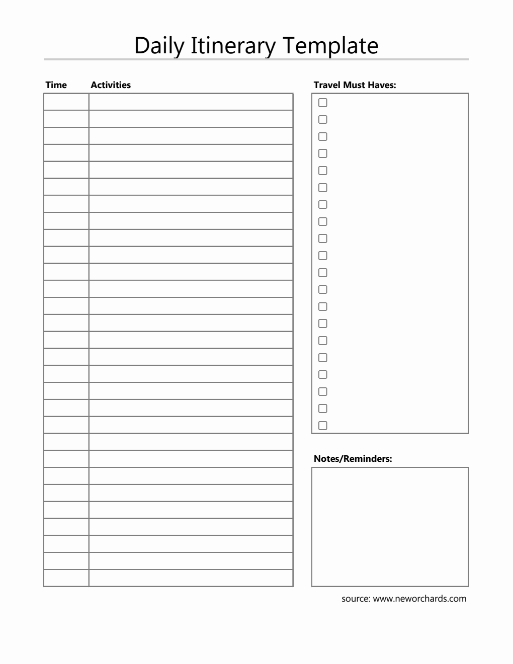 Printable Daily Itinerary Template in Excel | Customizable for Any Trip Type