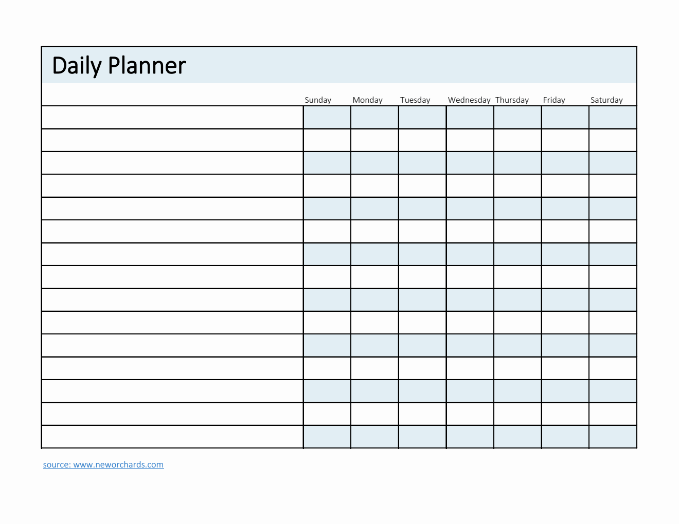 Free Daily Planner and Checklist Template in Excel  (Blue)