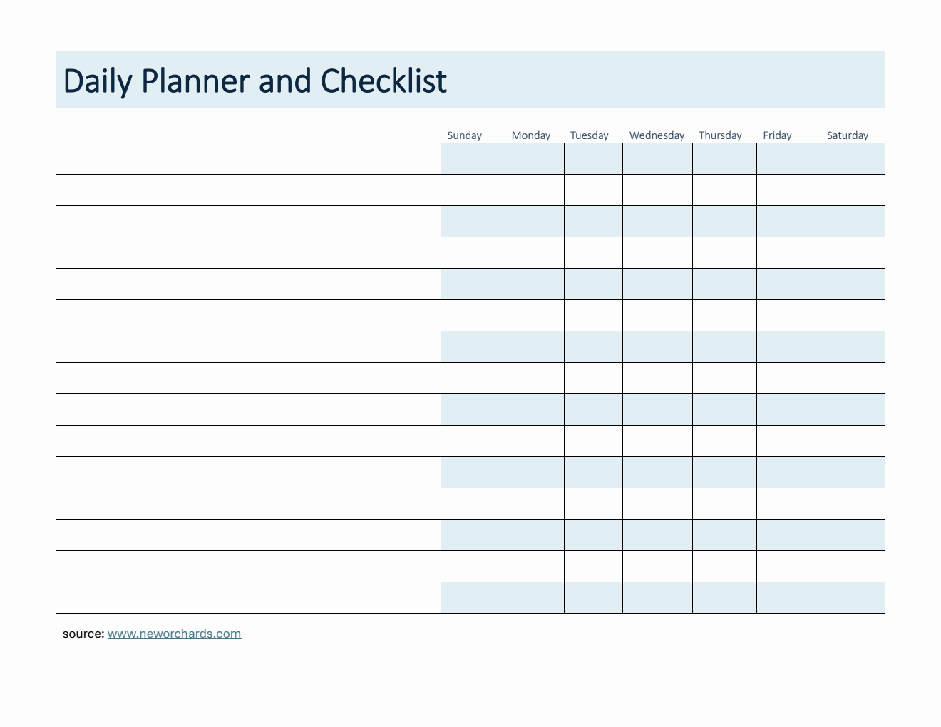 Free Daily Planner and Checklist Template in PDF  (Blue)