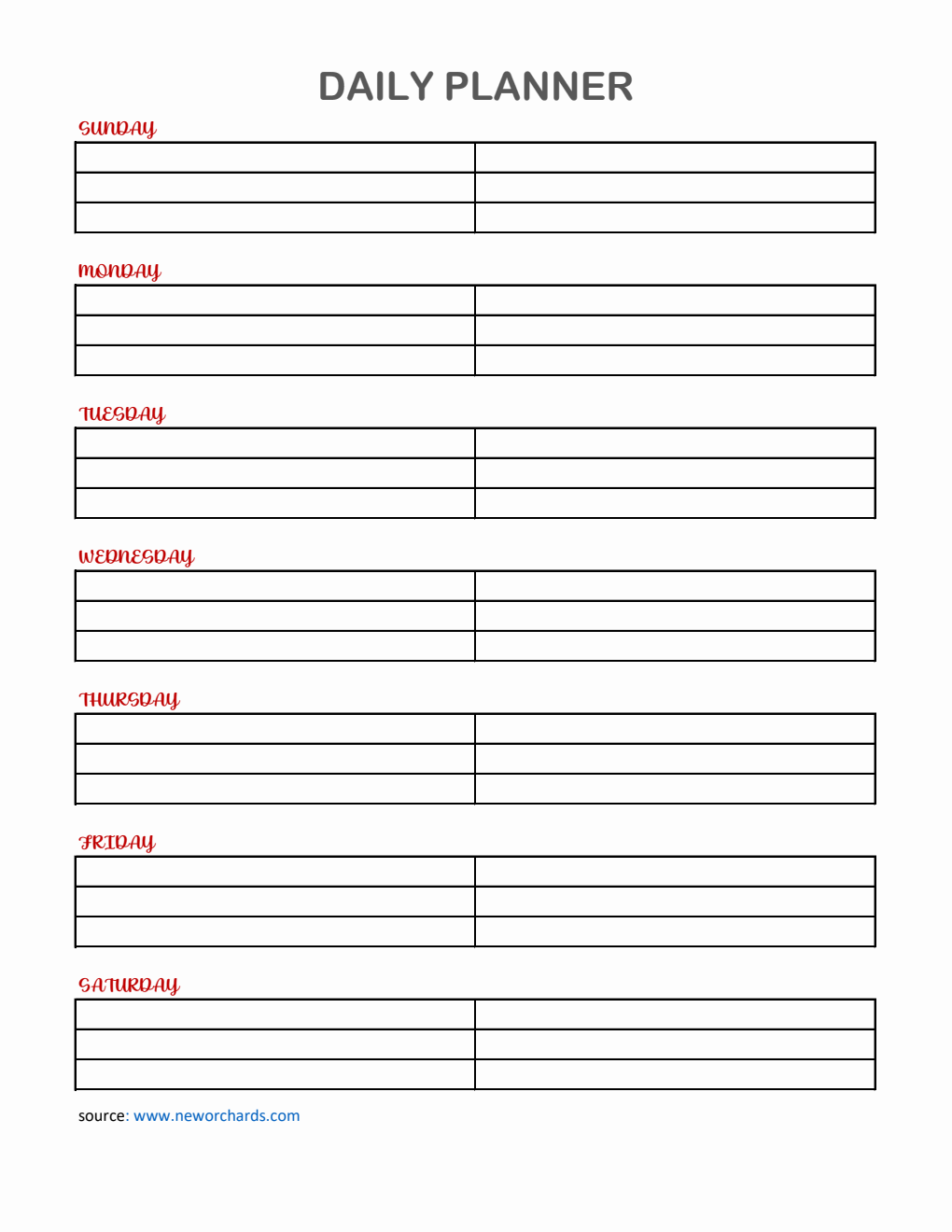Free Daily Planner and Checklist Template in PDF  (Editable)