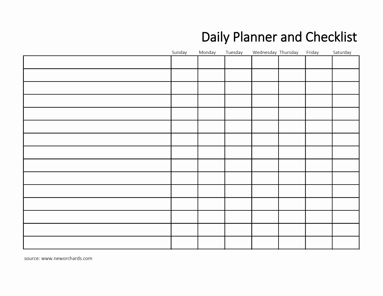Free Daily Planner and Checklist Template in Excel  (Printable)
