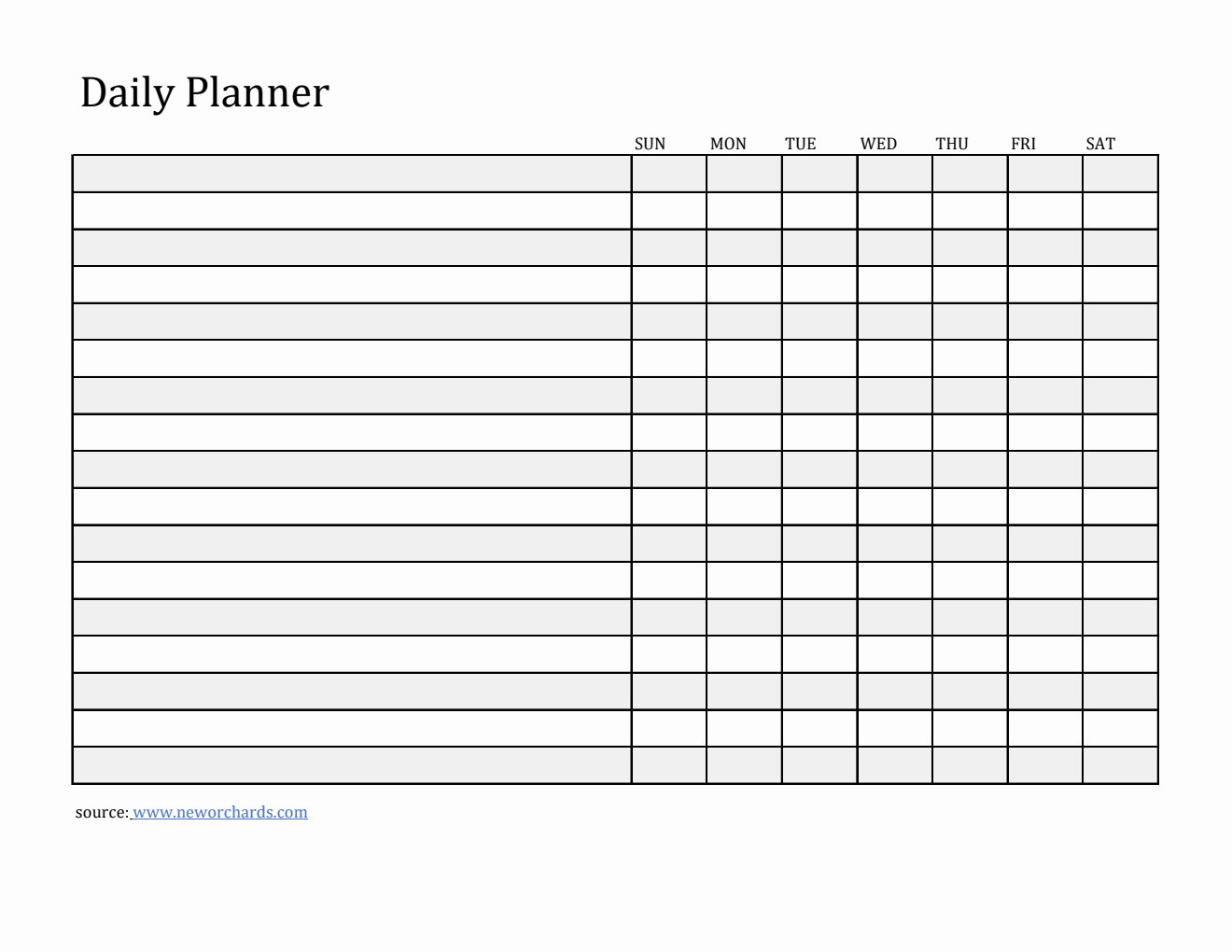 Free Daily Planner and Checklist Template in Excel  (Striped)