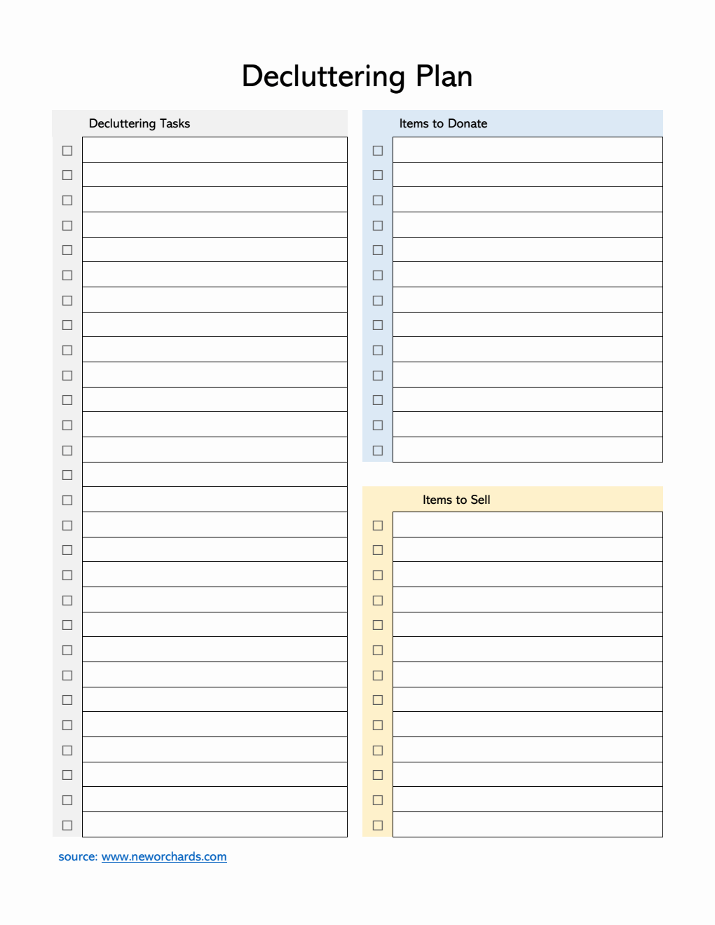 Blank  Decluttering Template in PDF