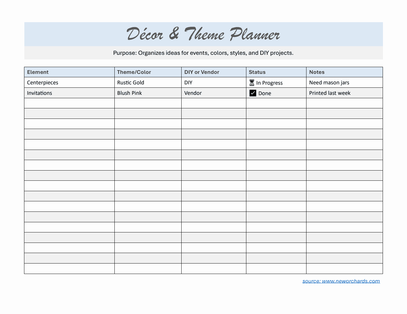 Free  Decor & Theme Planner Template (Word)