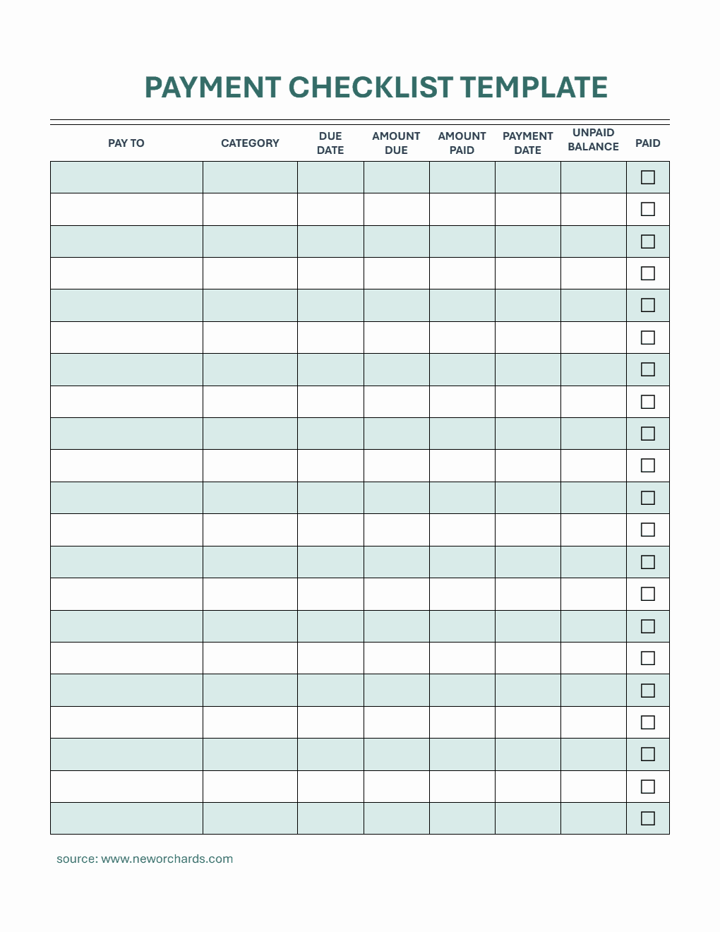 Downloadable Payment Checklist Template Word