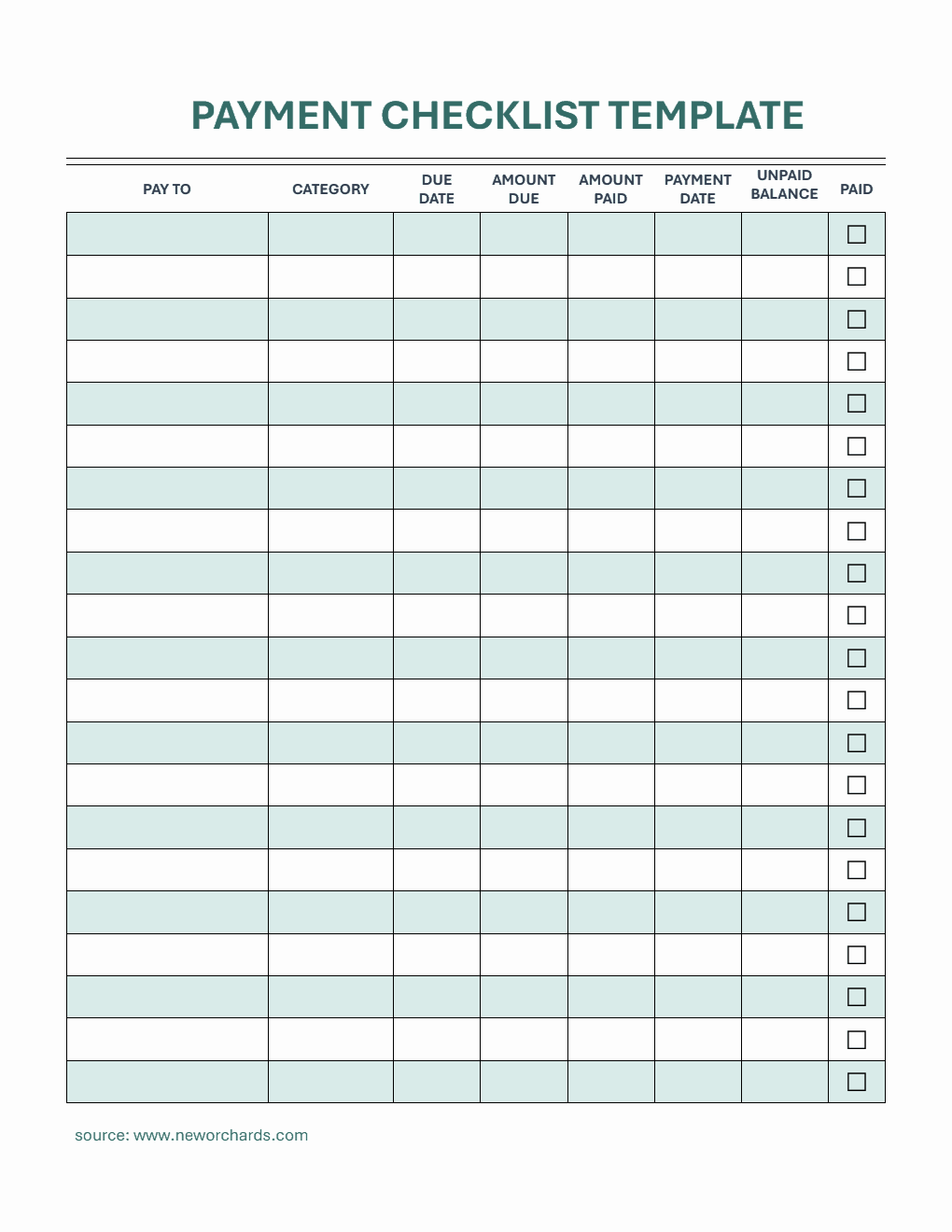 Downloadable Payment Checklist Template PDF