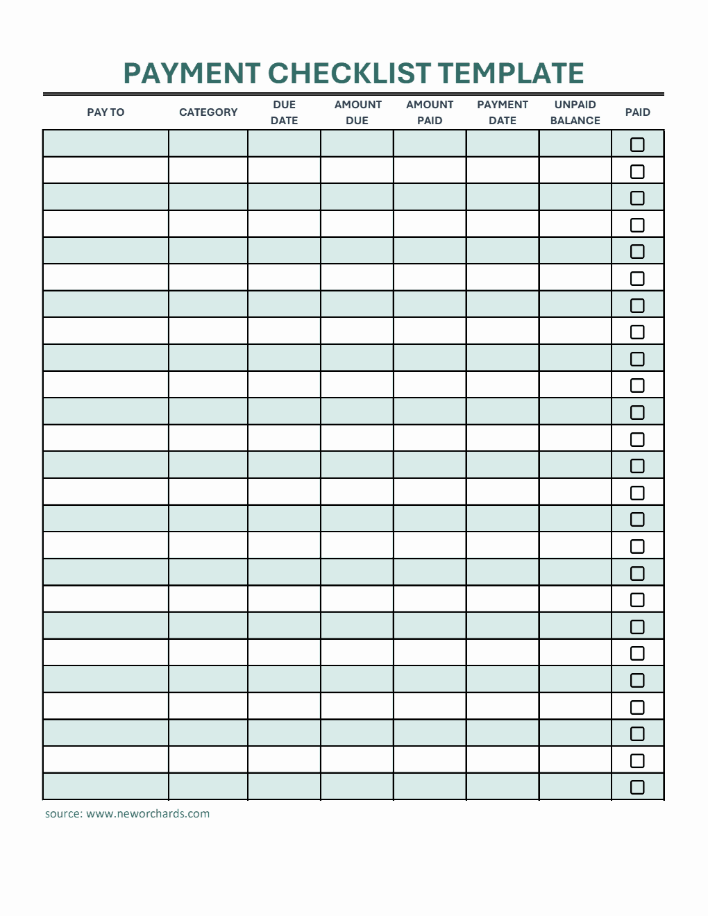 Downloadable Payment Checklist Template Excel