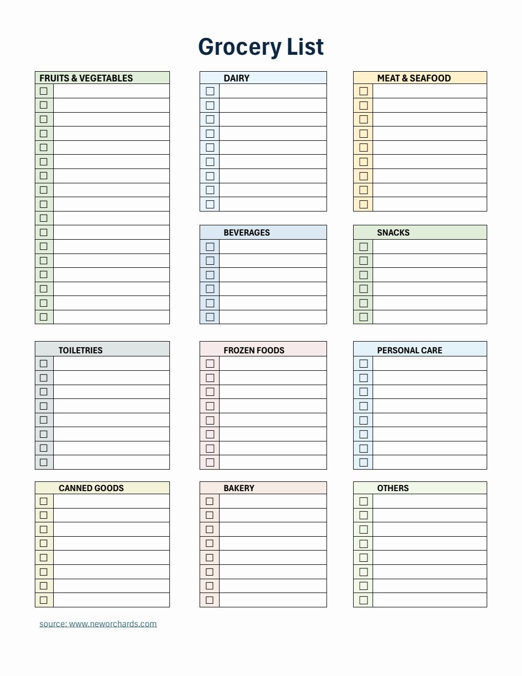 Free Editable Grocery List Template in Word