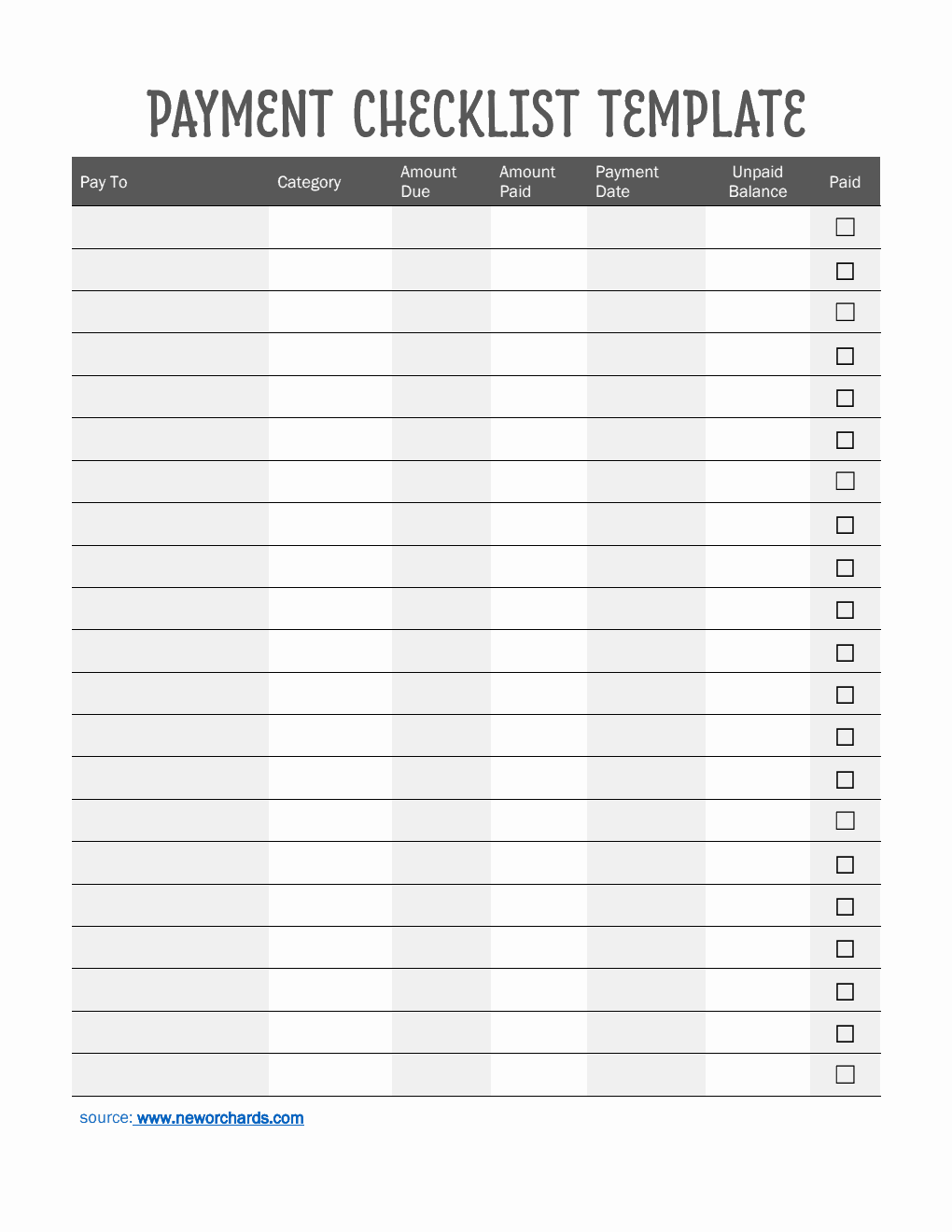 Free Editable Payment Checklist Template PDF