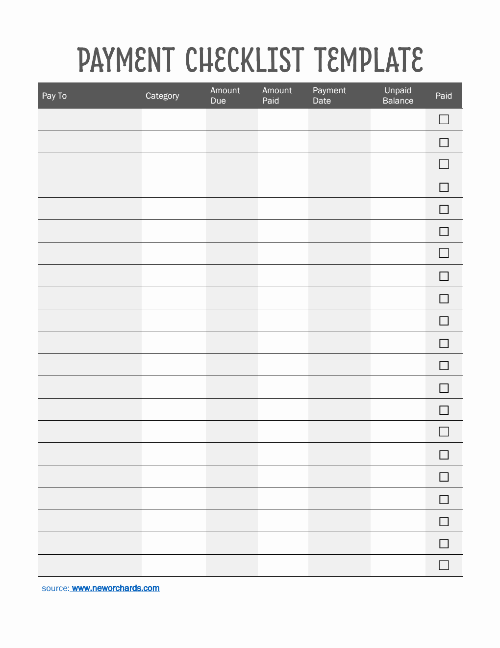 Free Editable Payment Checklist Template Word
