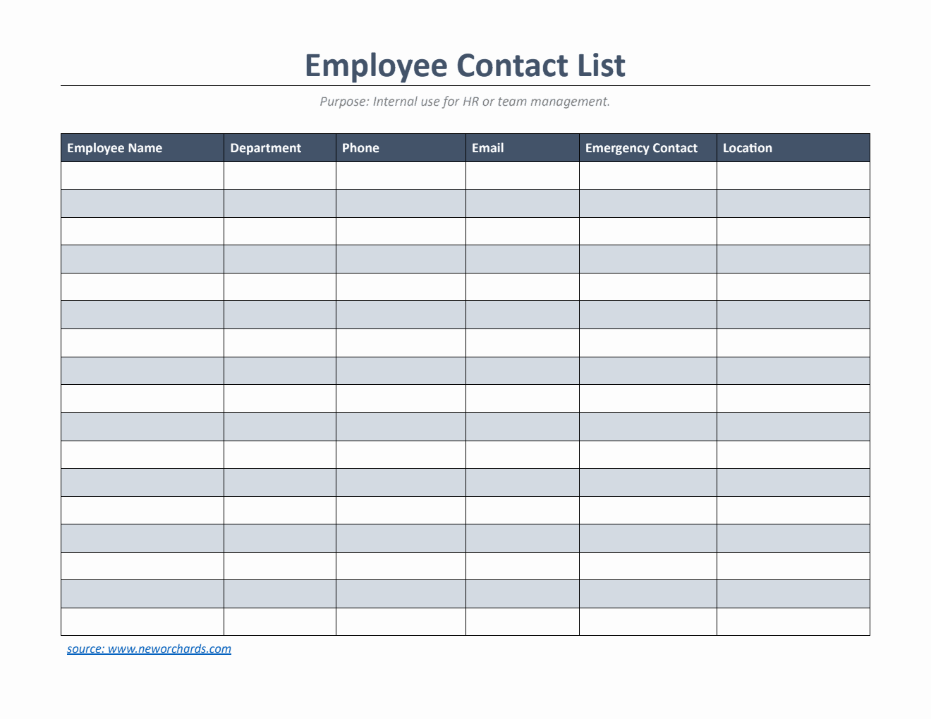 Free Downloadable Employee Contact List Template (PDF)