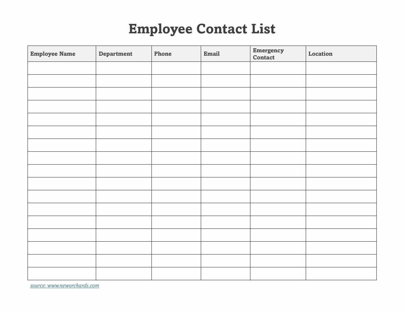 Free  Employee Contact List Template (PDF)