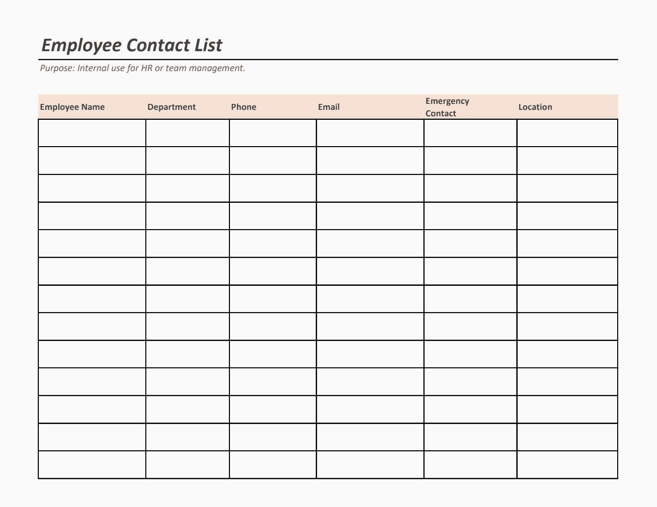 Free Printable Employee Contact List Template (Excel)