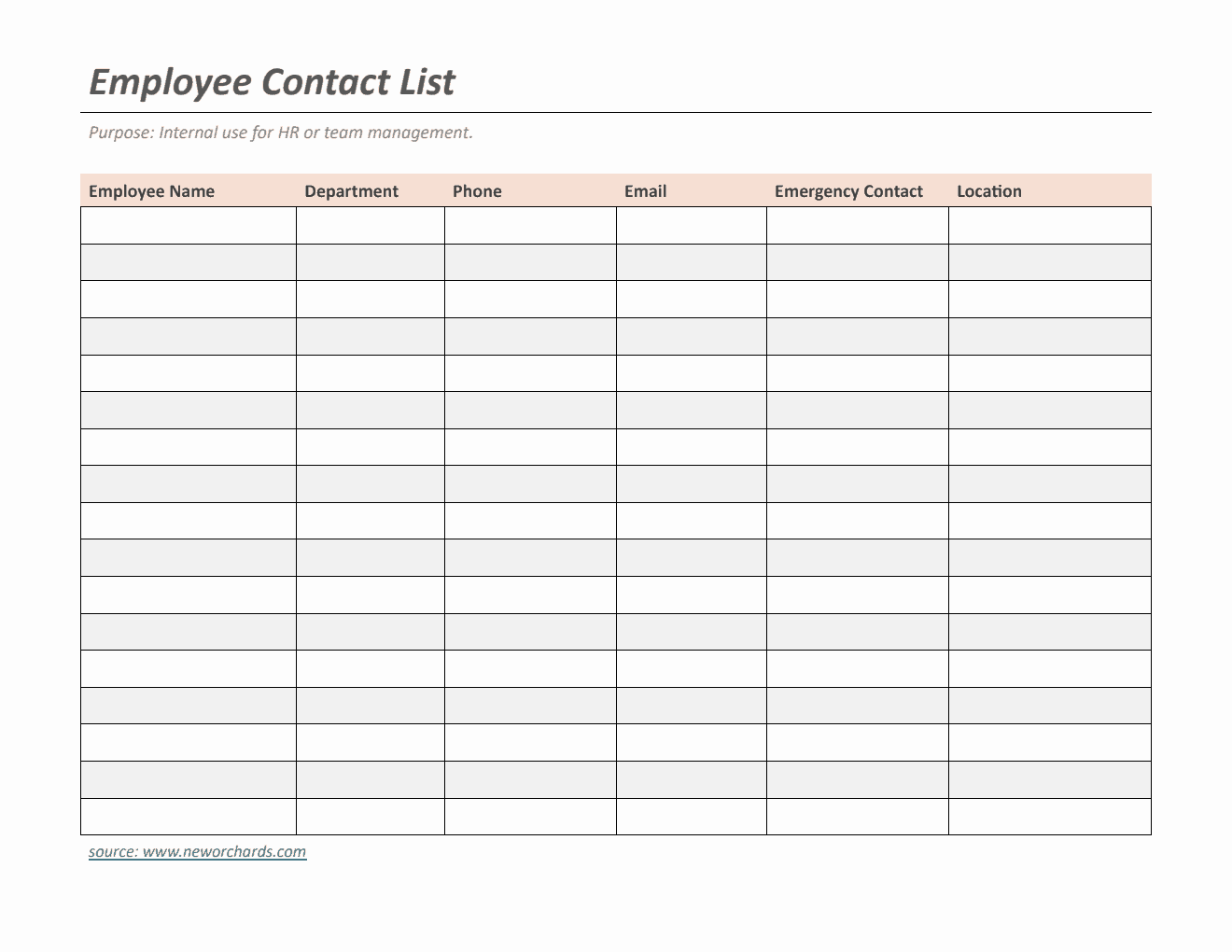 Free Printable Employee Contact List Template (Word)