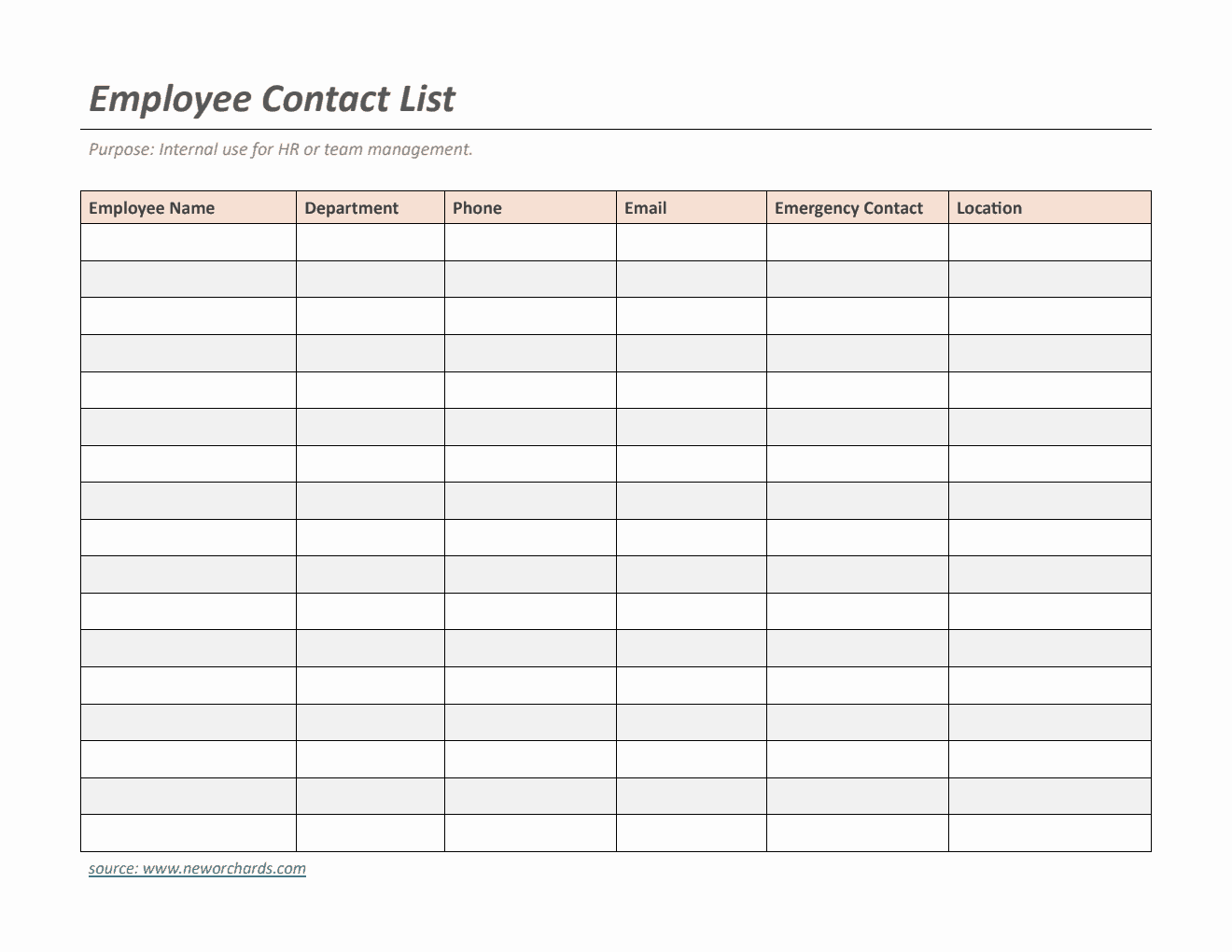 Free Printable Employee Contact List Template (PDF)