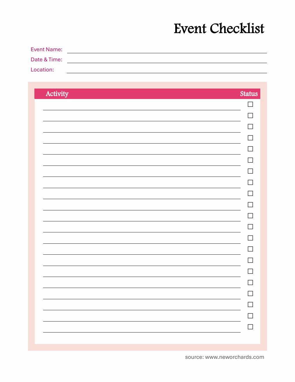 Customizable Event Planner Checklist Template Word