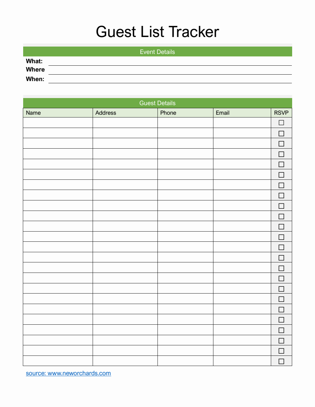 Free Editable Event Guest List Template (Word)