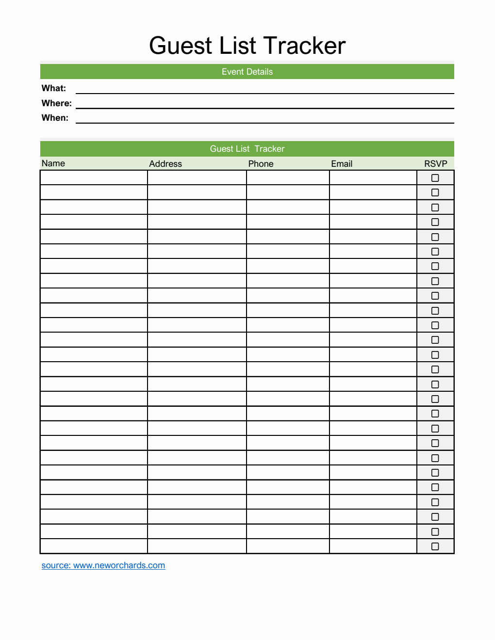 Free Editable Event Guest List Template (Excel)