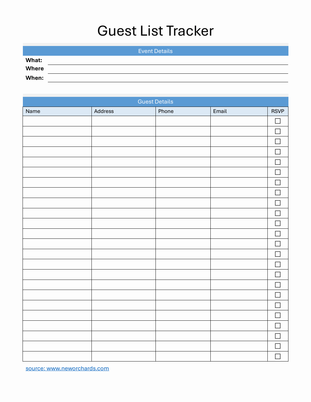 Free Customizable Event Guest List Template (Word)