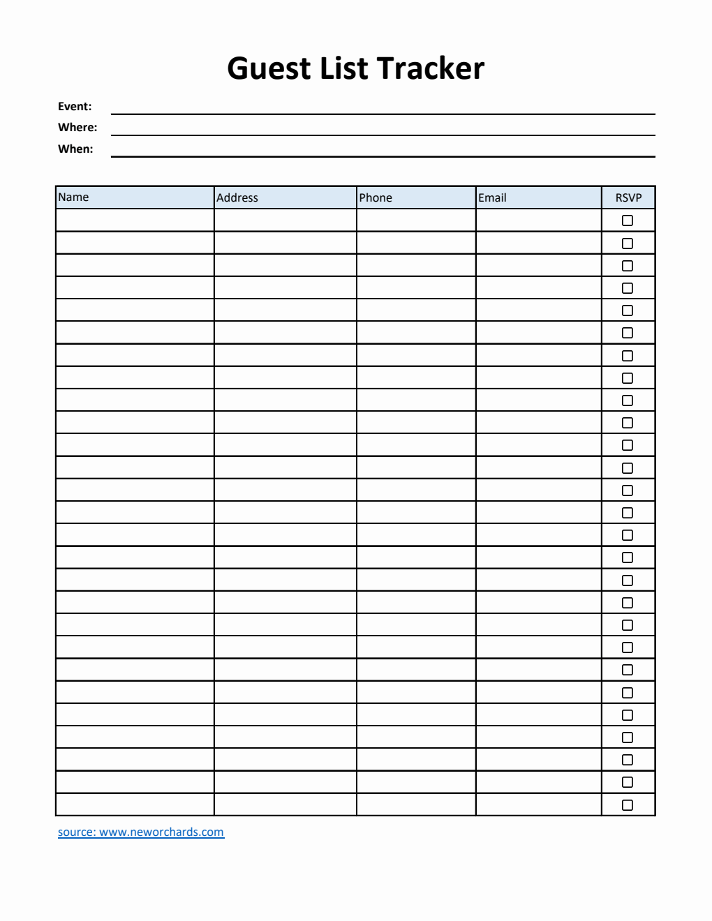 Free Simple Event Guest List Template (Excel)