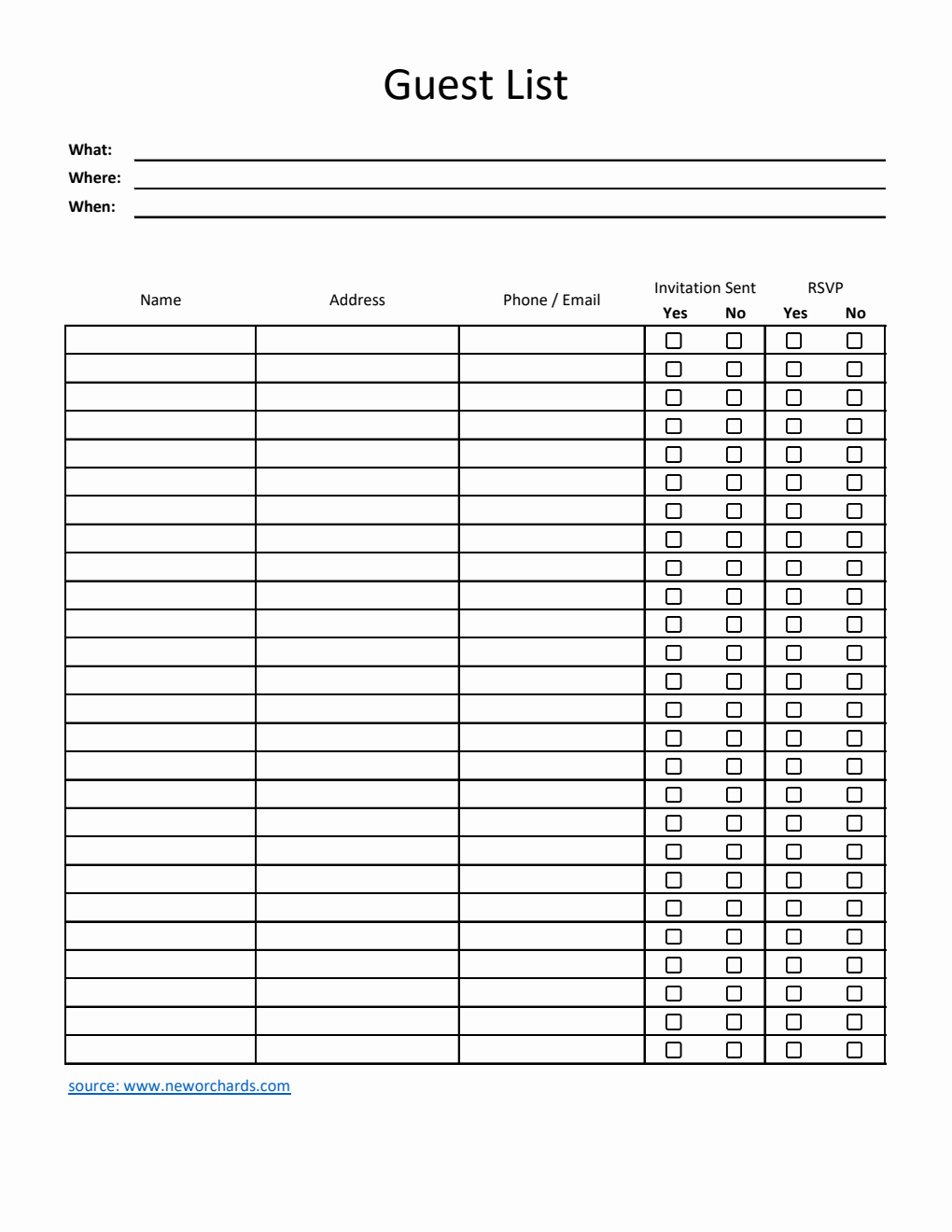 Printable Event Guest List Tracker | Free Excel Template Download