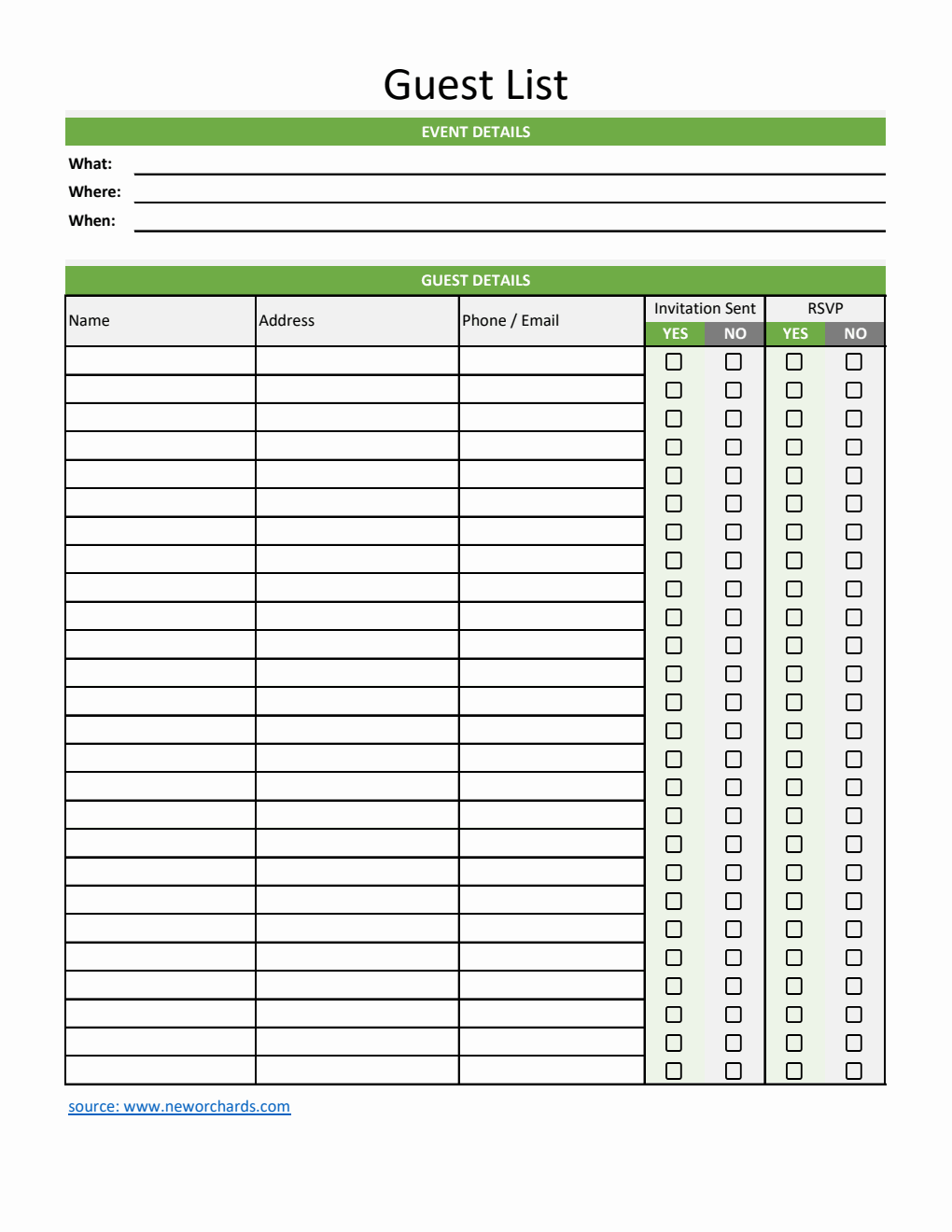 Customizable Event Guest List Tracker | Free Excel Template Download