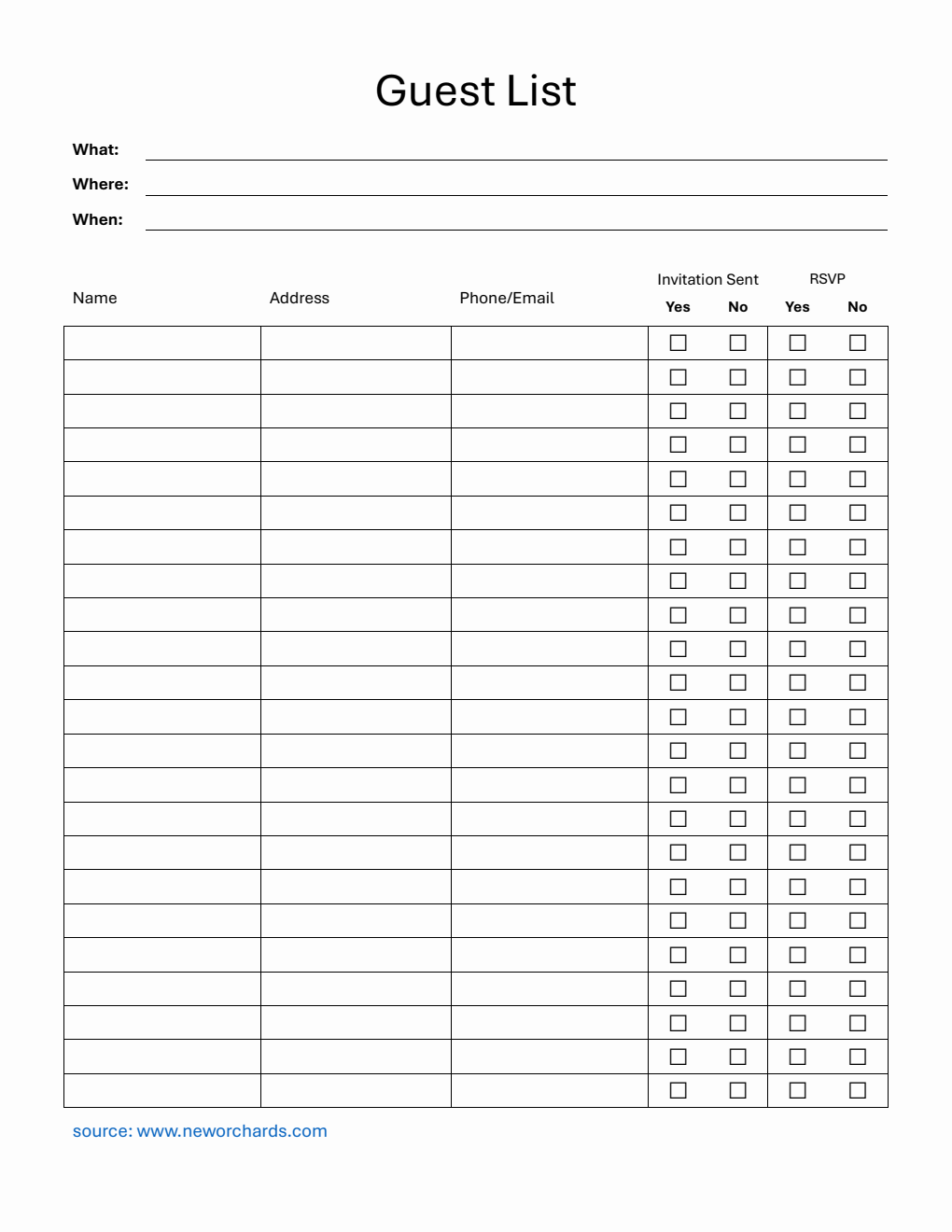 Printable Event Guest List Tracker | Free PDF Template Download