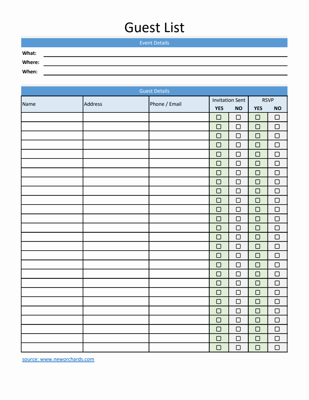  Event Guest List Tracker | Free Excel Template Download