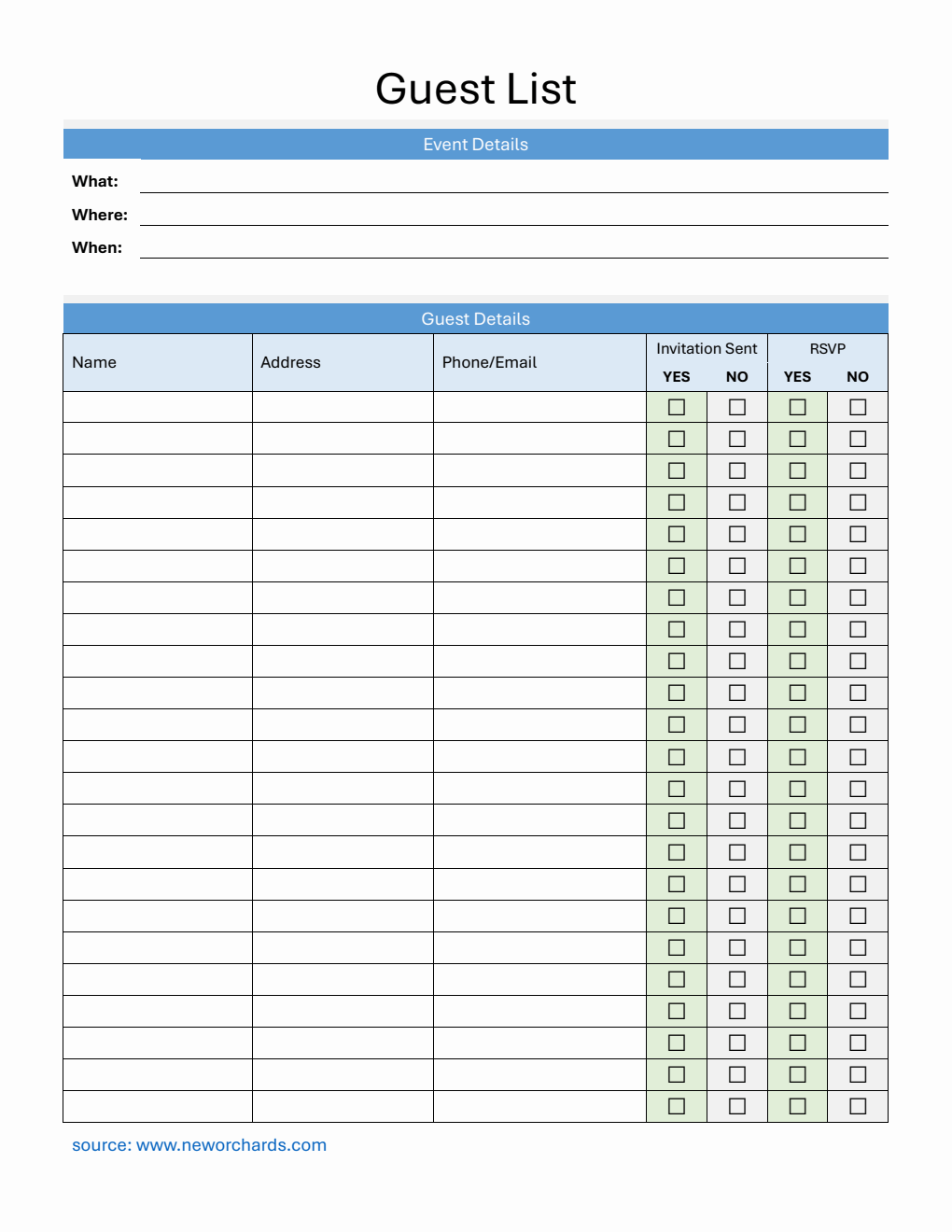 Event Guest List Tracker | Free PDF Template Download