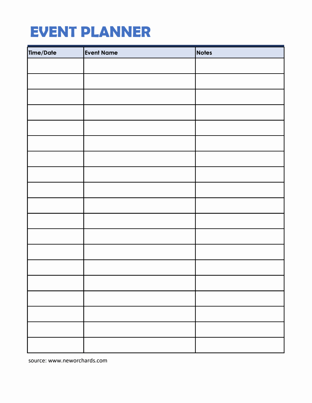 Simple Event Schedule Planner Template Excel