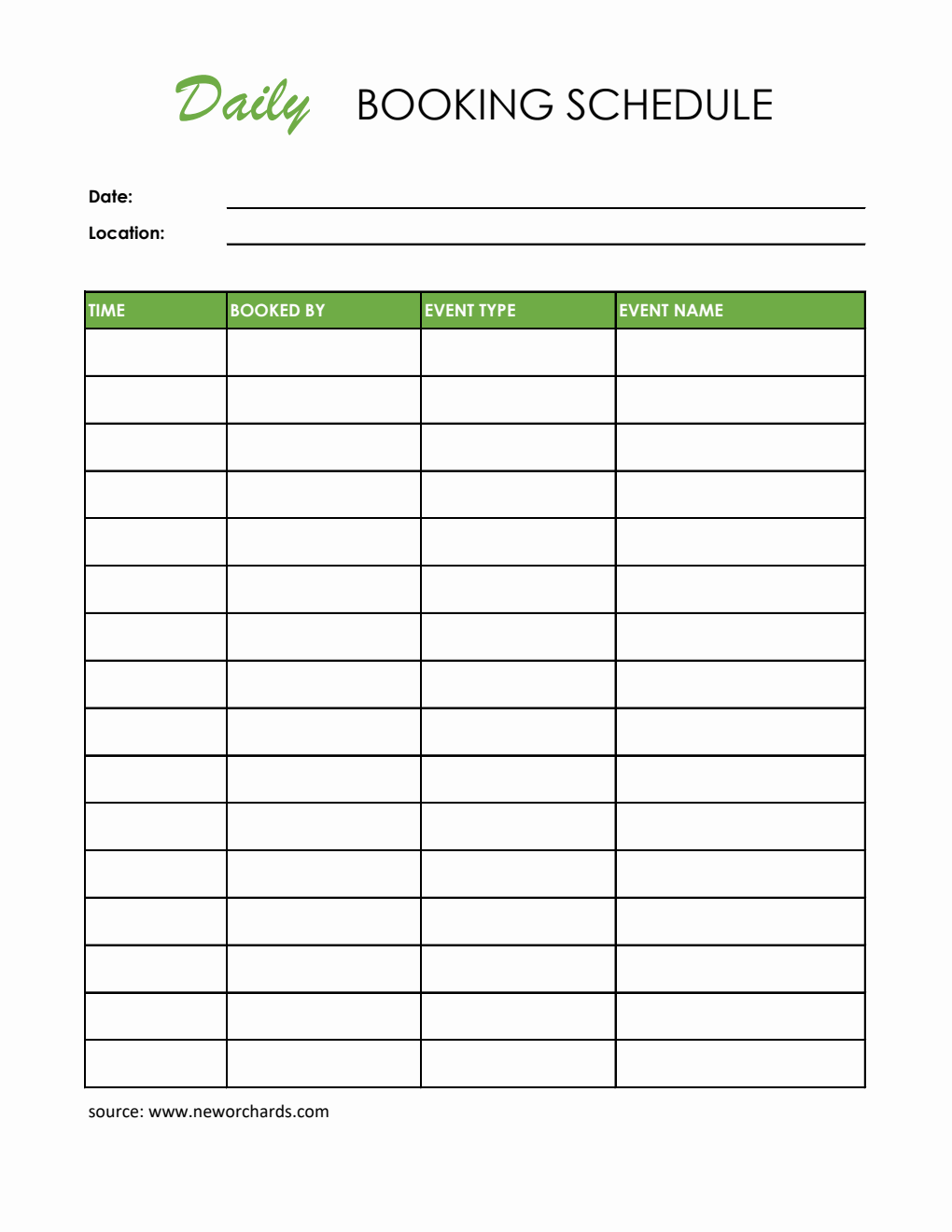 Daily Event Schedule Planner Template Excel