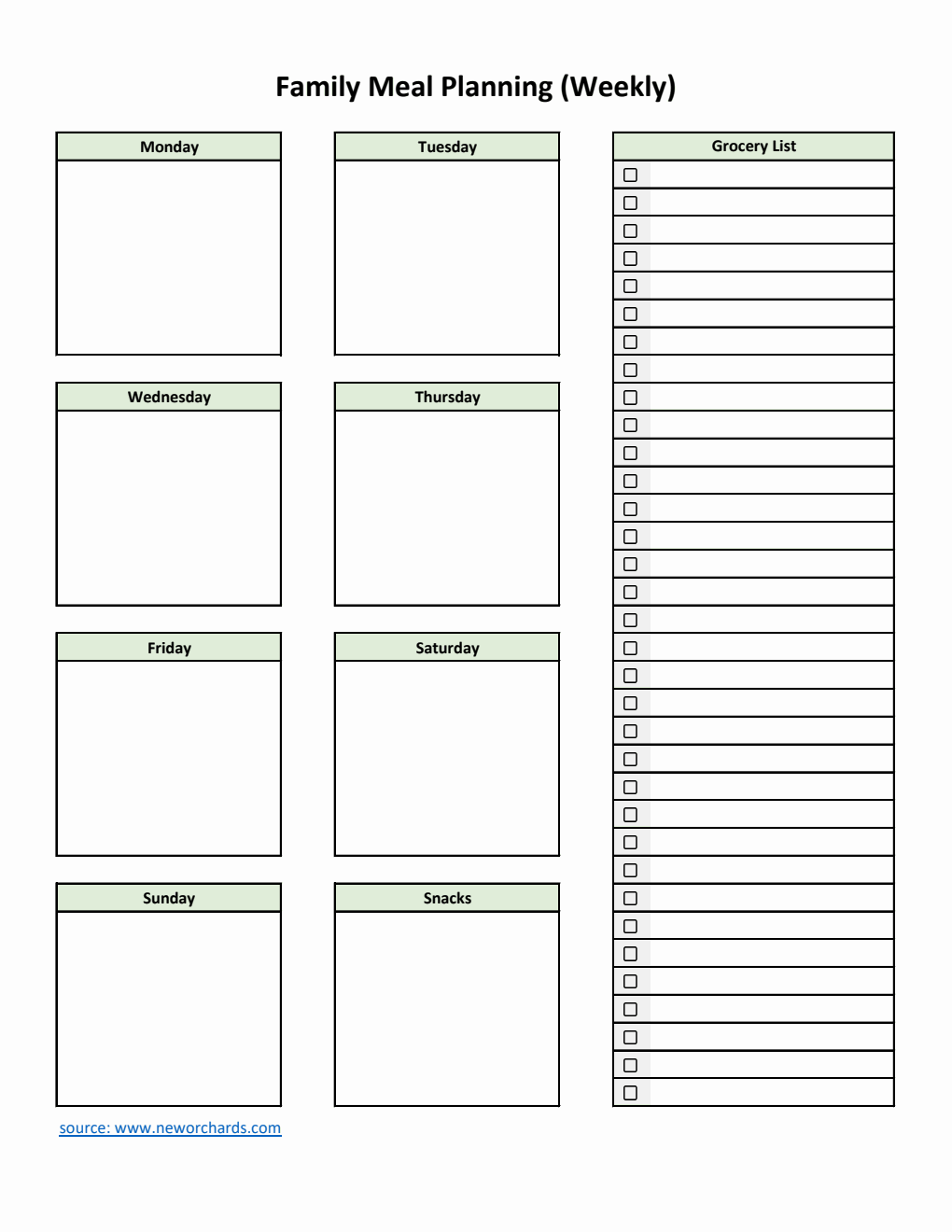 Family Meal Planning Template | Edit in Excel