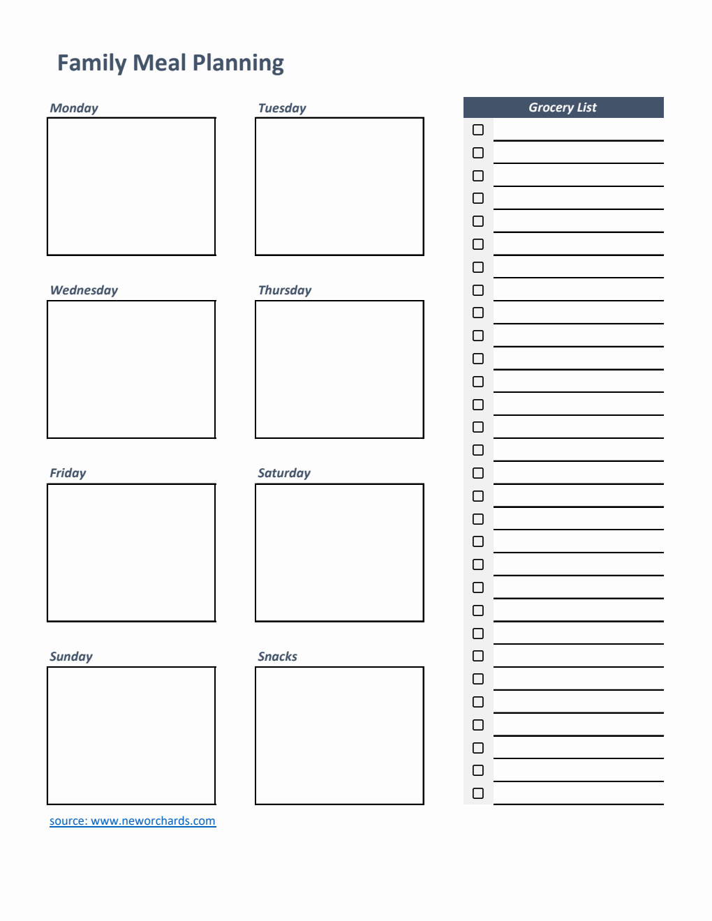 Family Meal Planning Template | Print in Excel