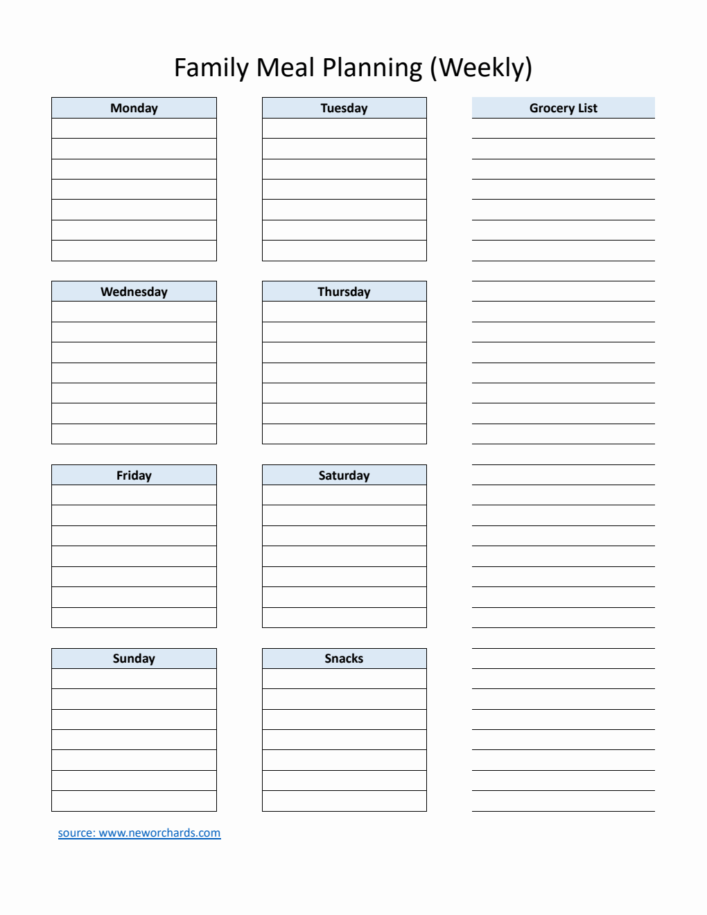 Family Meal Planning Template | Customize in PDF