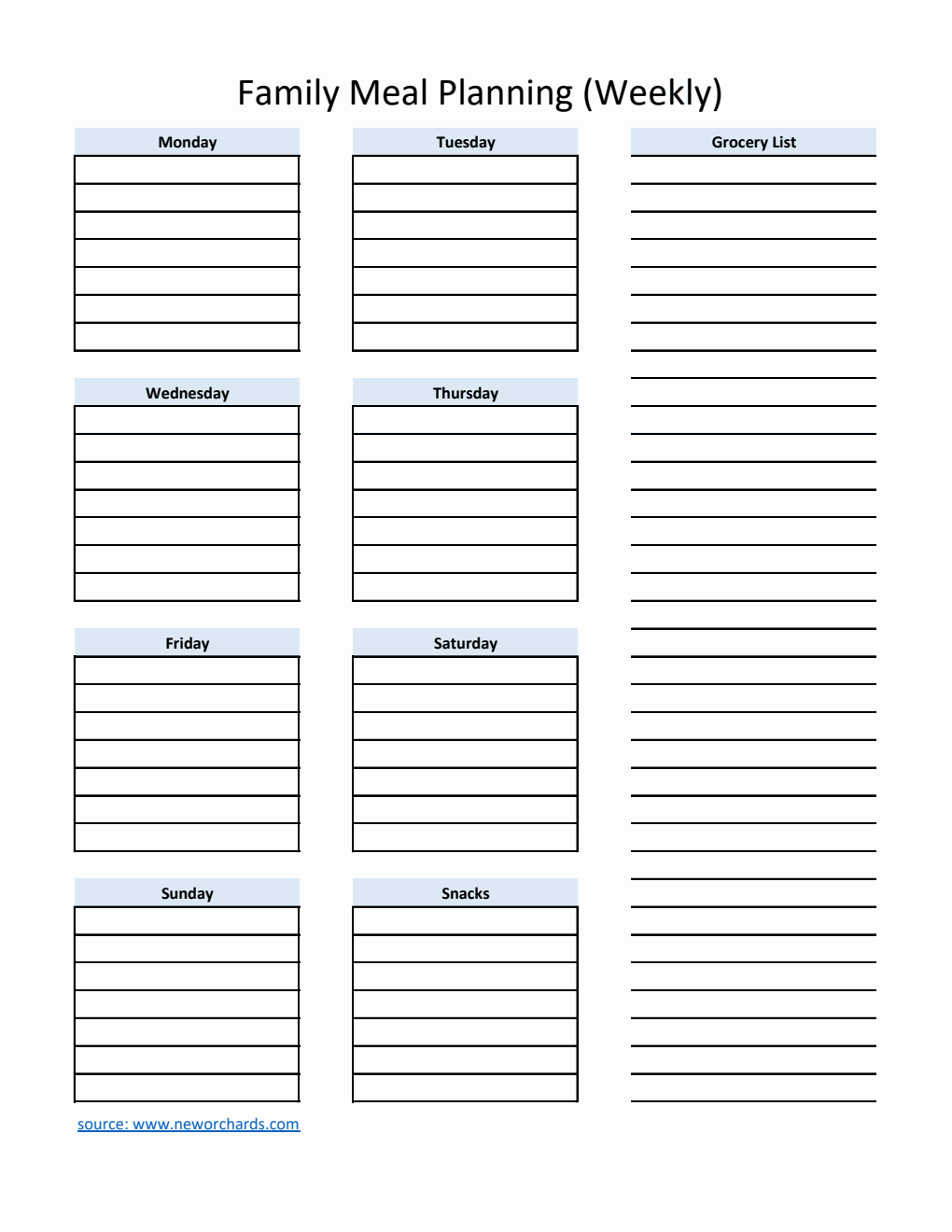 Family Meal Planning Template | Customize in Excel