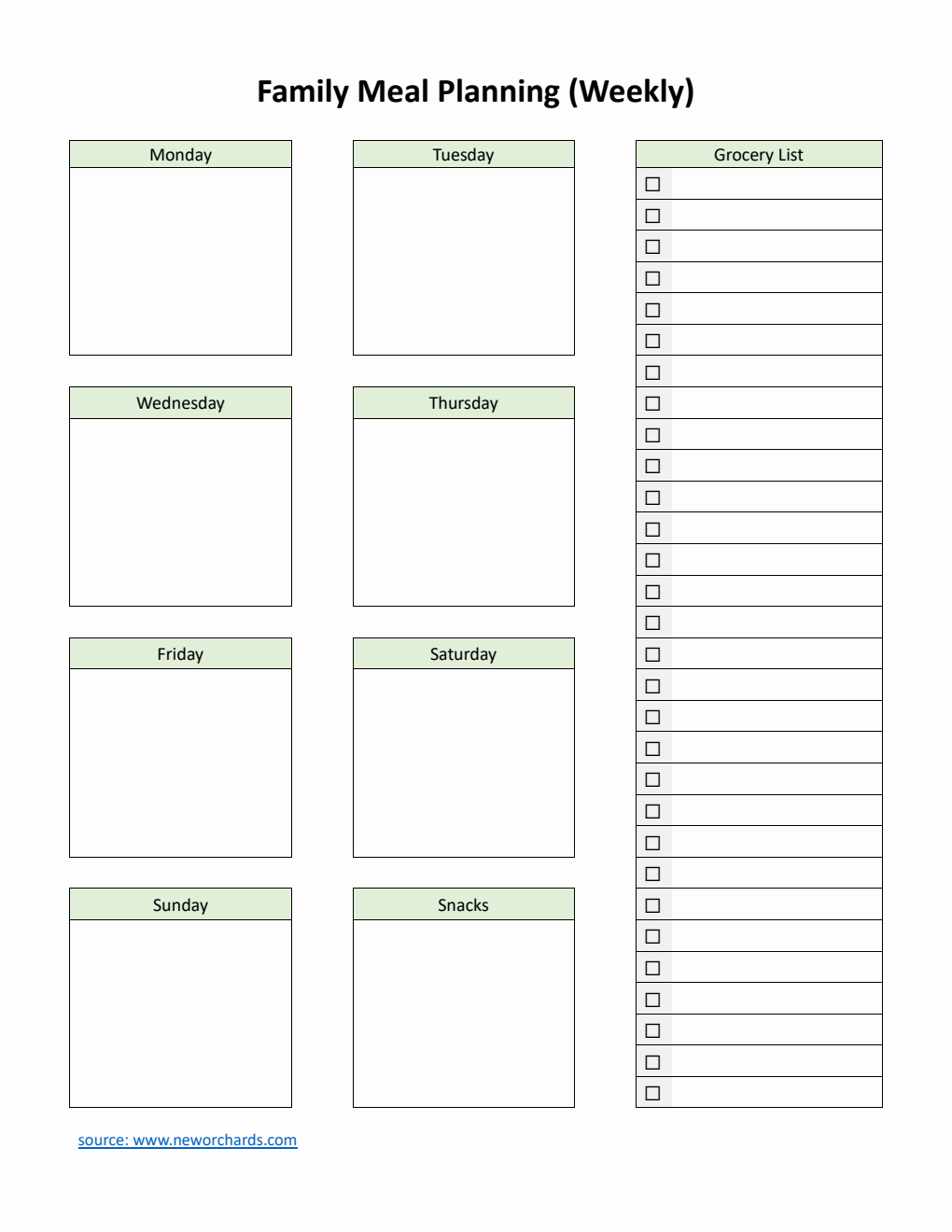Family Meal Planning Template | Edit in Word