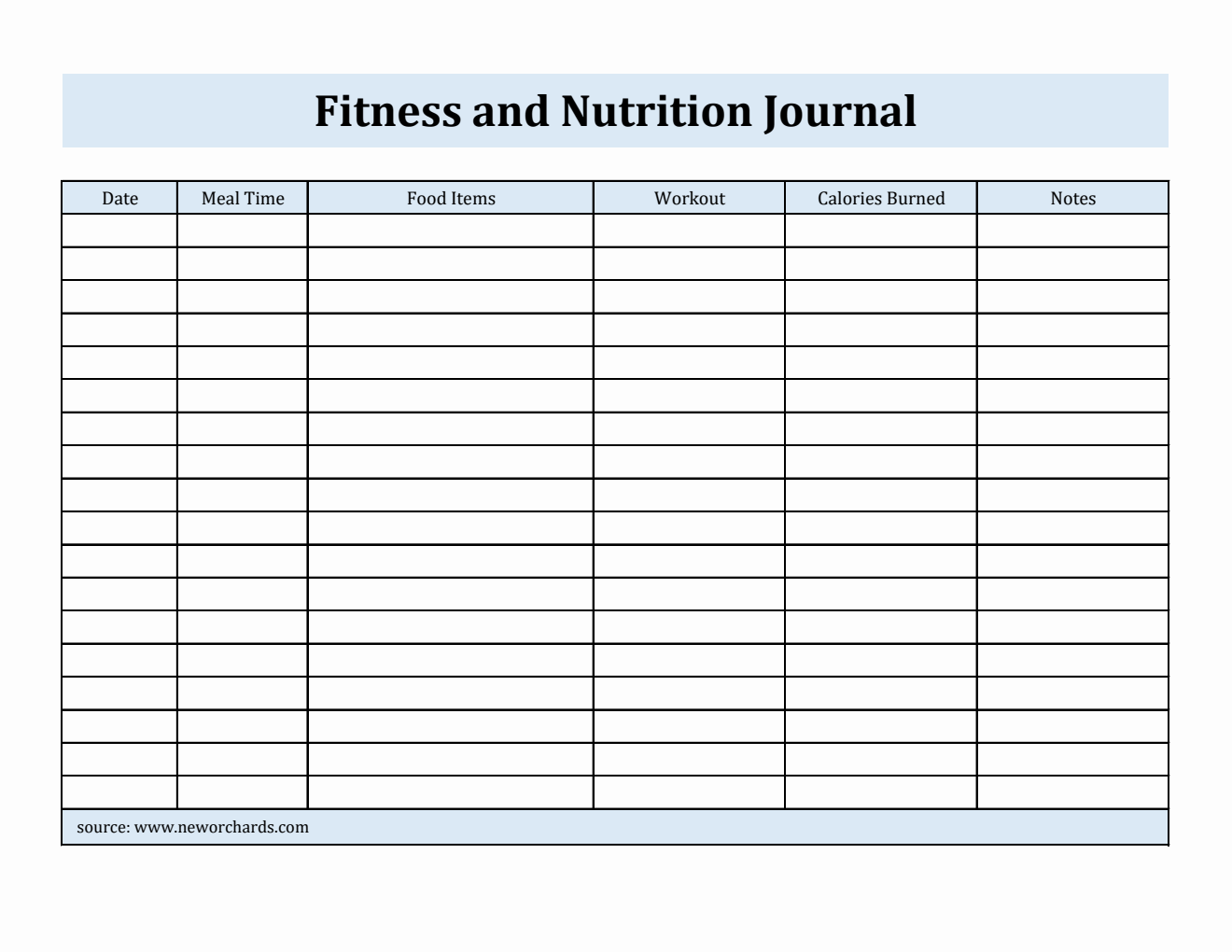 Editable Fitness and Nutrition Journal in Excel
