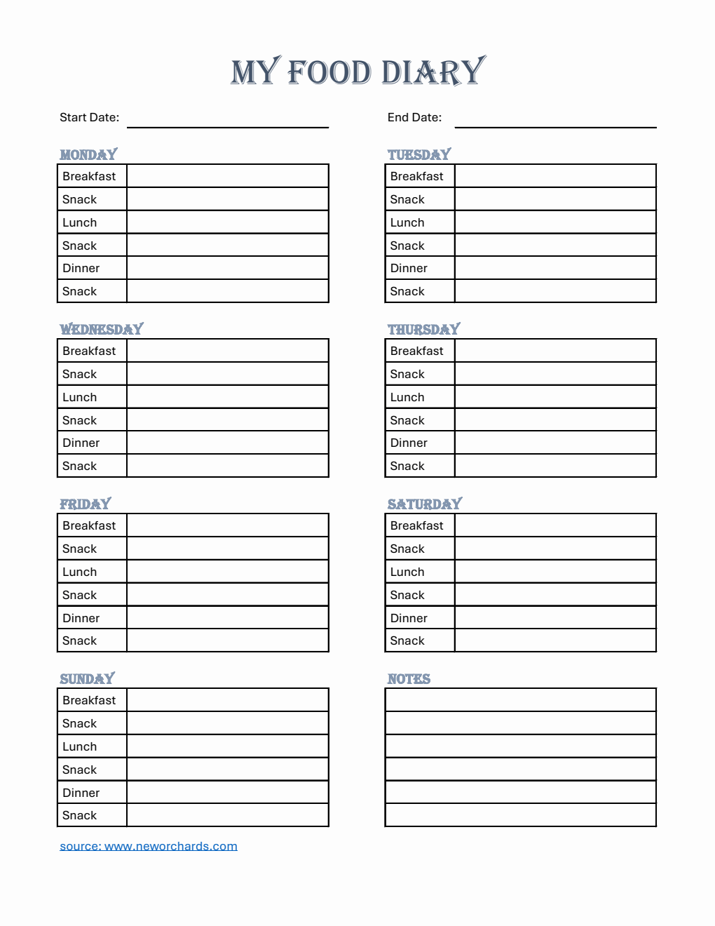  Food Diary Template Excel