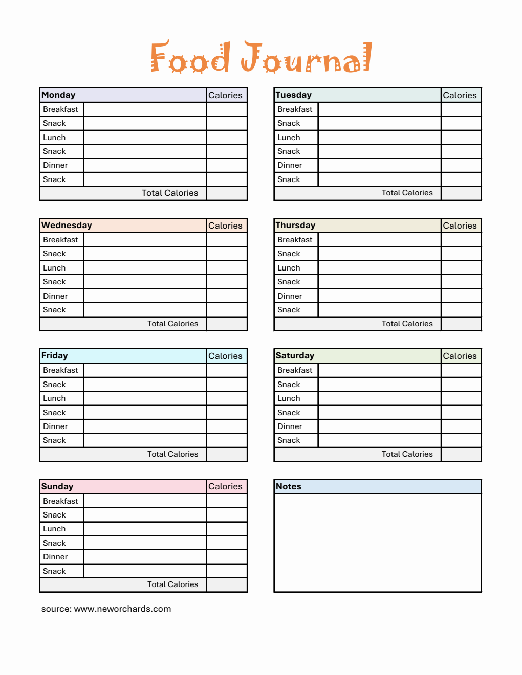  Food Journal Template Excel