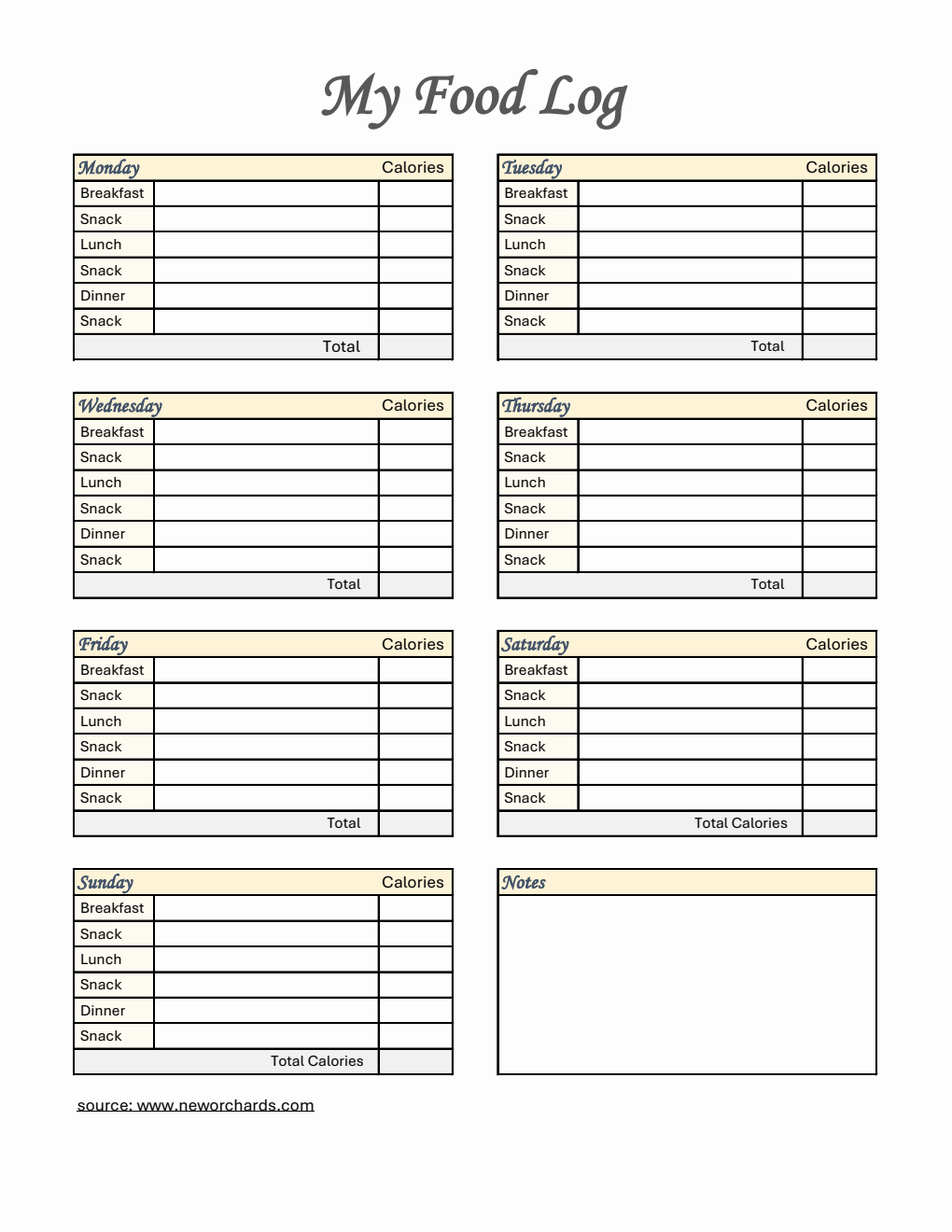  Food Log Template in Excel