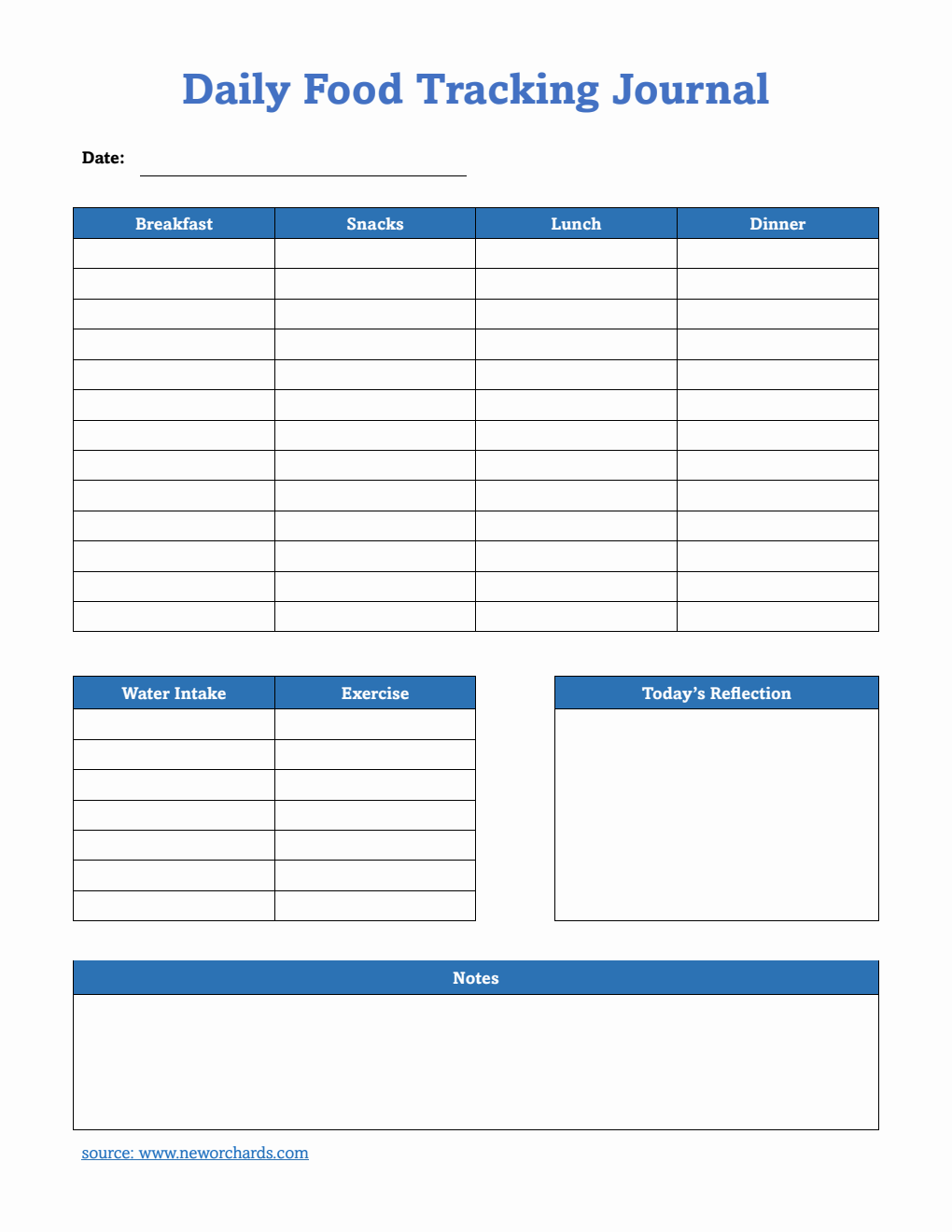 Food Tracking Journal Template PDF (Blue)