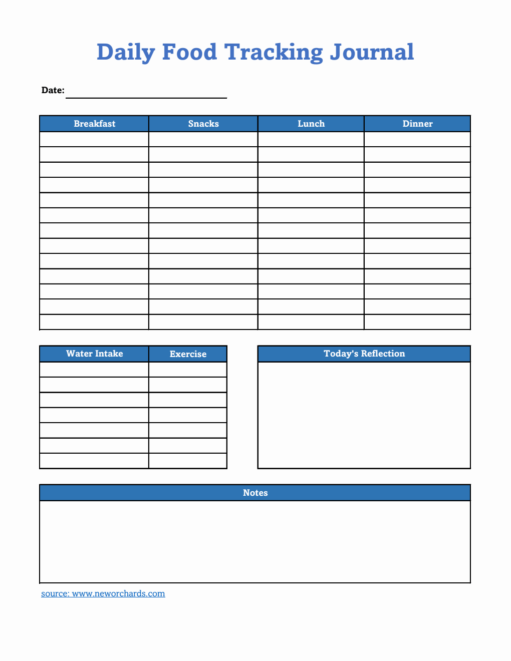 Food Tracking Journal Template Excel (Blue)