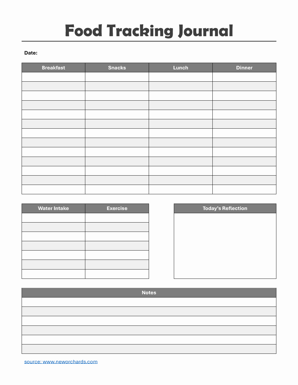 Food Tracking Journal Template PDF (Striped)