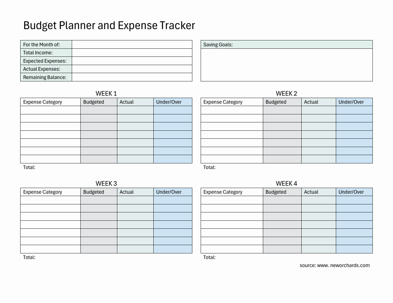 Free  Budget Planner and Expense Tracker in PDF