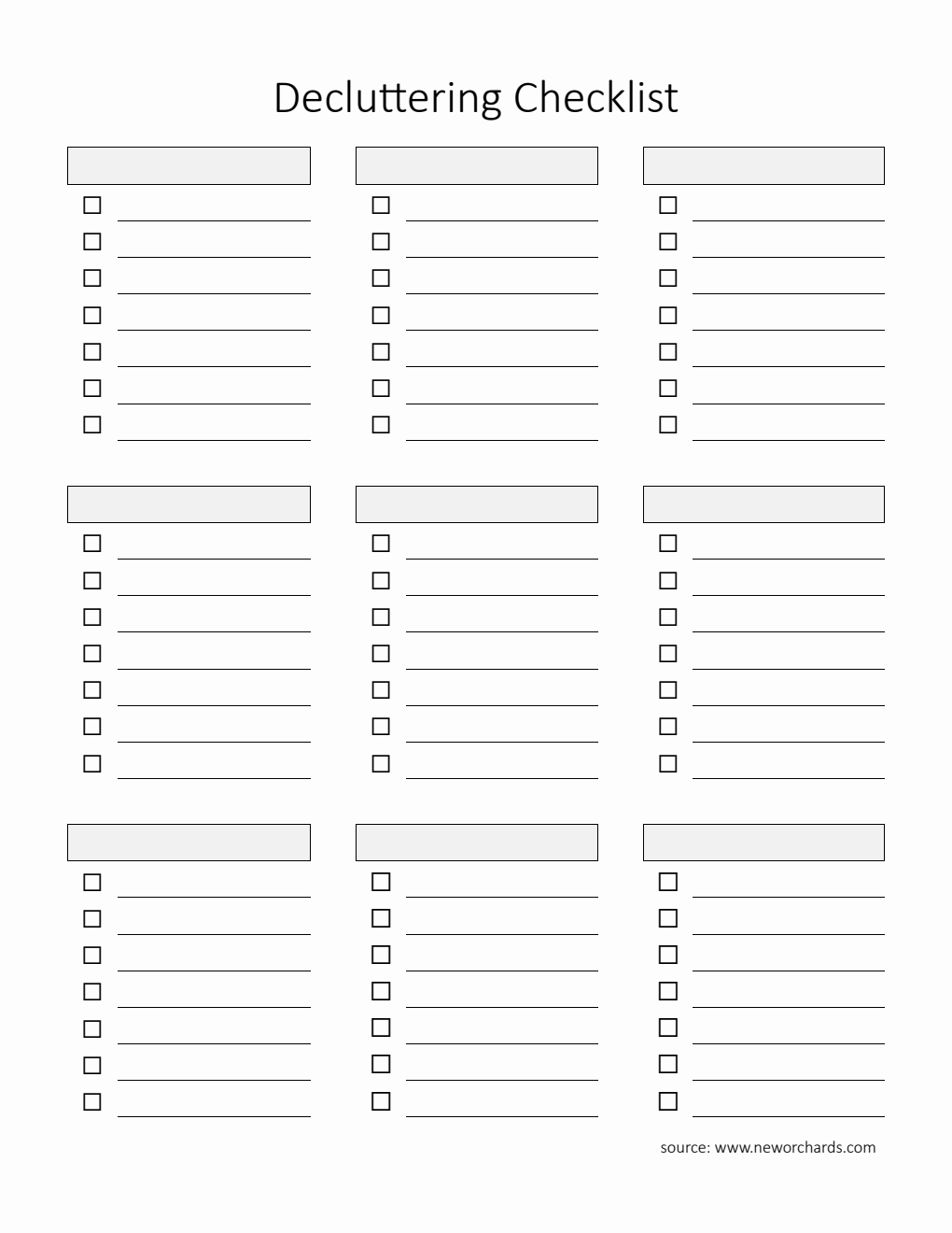 Decluttering Checklist Template in Word (Printable)