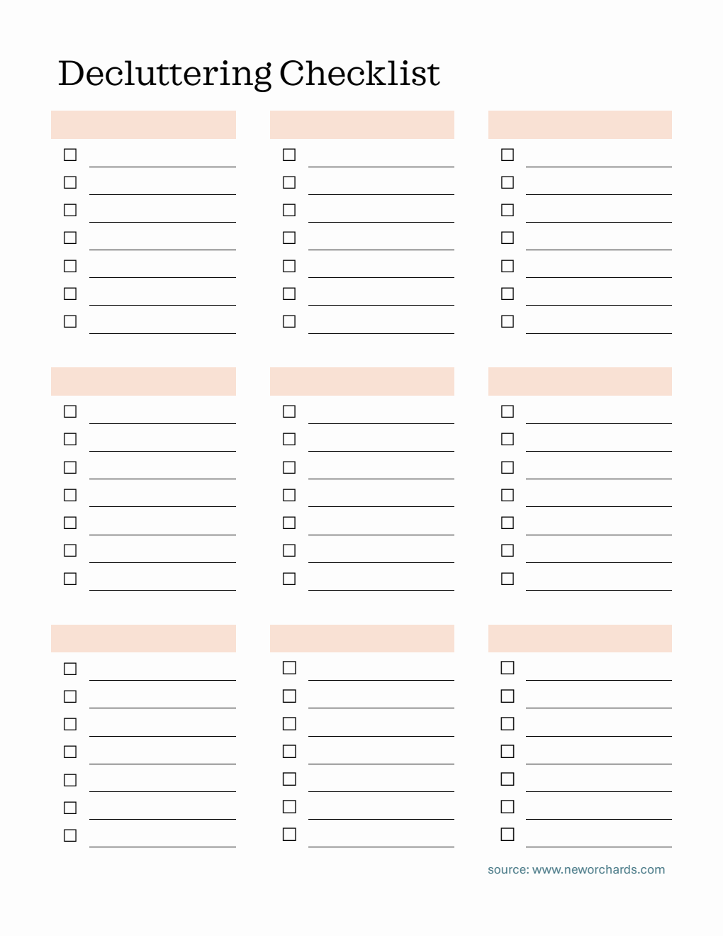 Decluttering Checklist Template in Word (Simple)