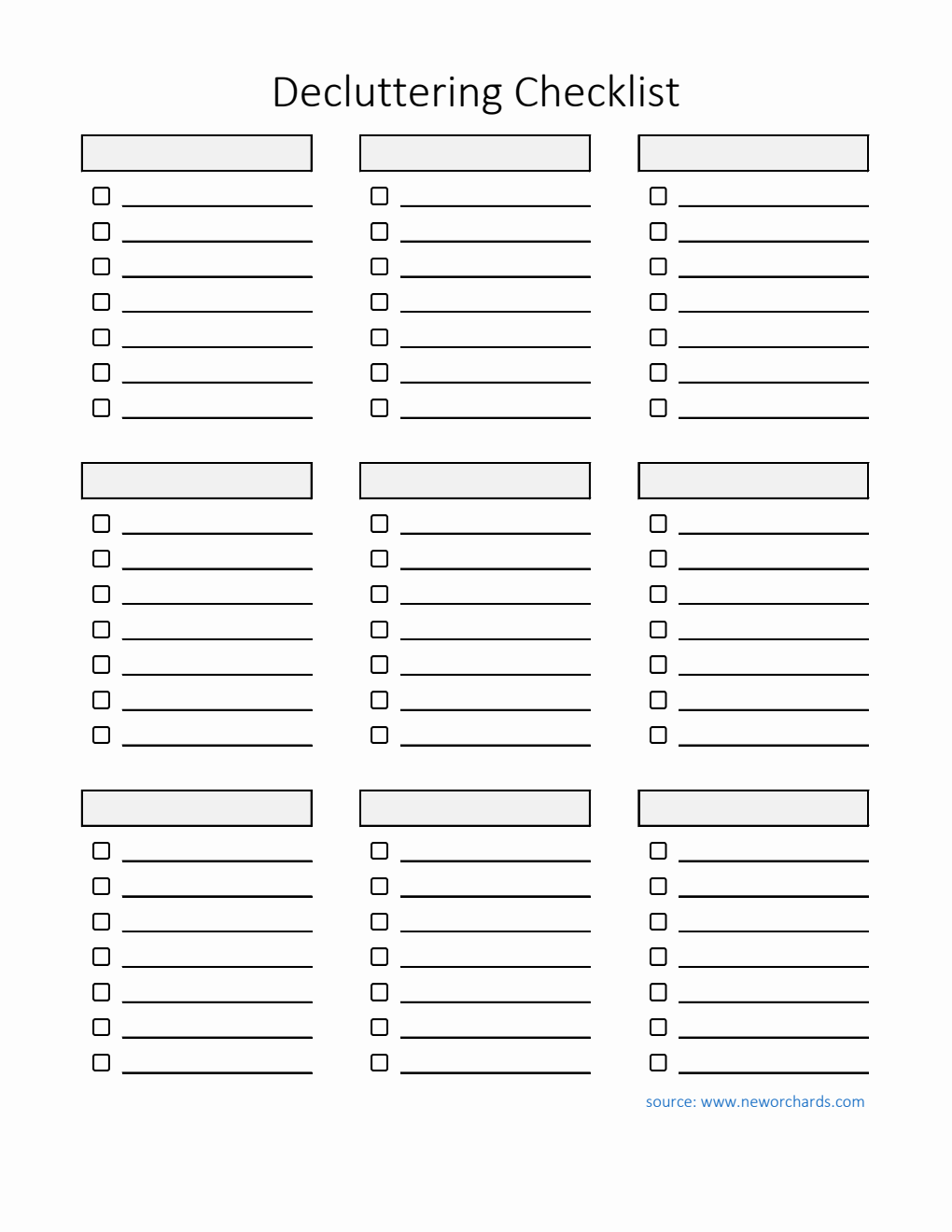 Decluttering Checklist Template in Excel (Printable)
